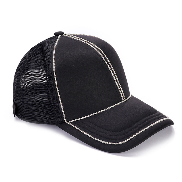 6 Panel Foam Mesh Baseball Cap Bulk Solid Color Rhinestone Trucker Hats Caps