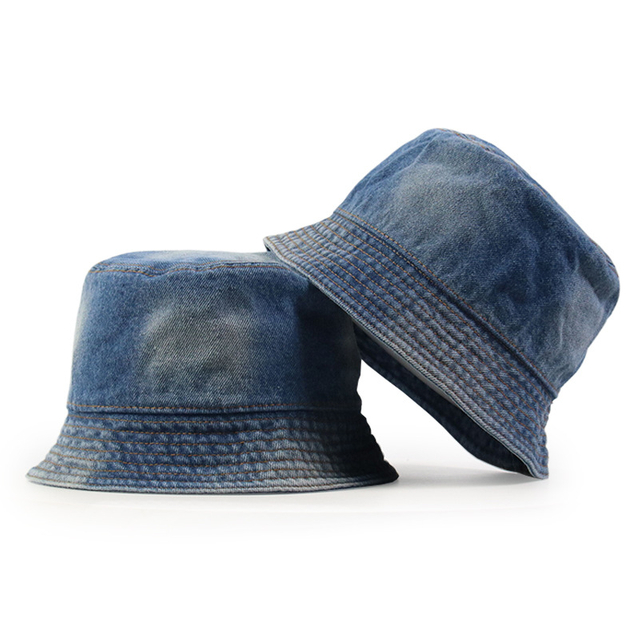 Bucket Hat Wide Brim Washed Denim Cotton Outdoor Sun Hat Flat Top Cap for Fishing Hiking Beach Sports