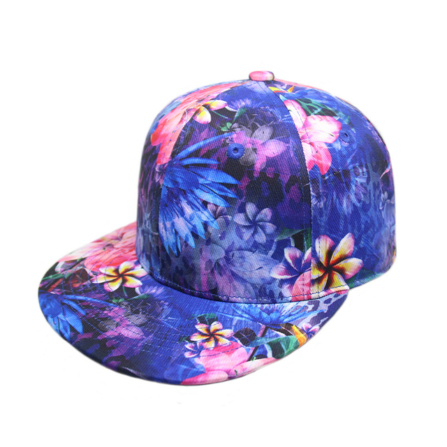 Custom Full Printed Floral Flat Brim Hat Gorras, Outdoor Sports Cotton Sublimation Printing Unisex Snapback Cap