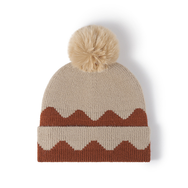 Pom Pom Furry Fur Hat Thickened Plush Cuff Warm Winter Hat With Lining
