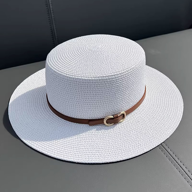 Casual Wide Brim Summer Sun Hat Custom Boater Straw Hat With Belt for Women