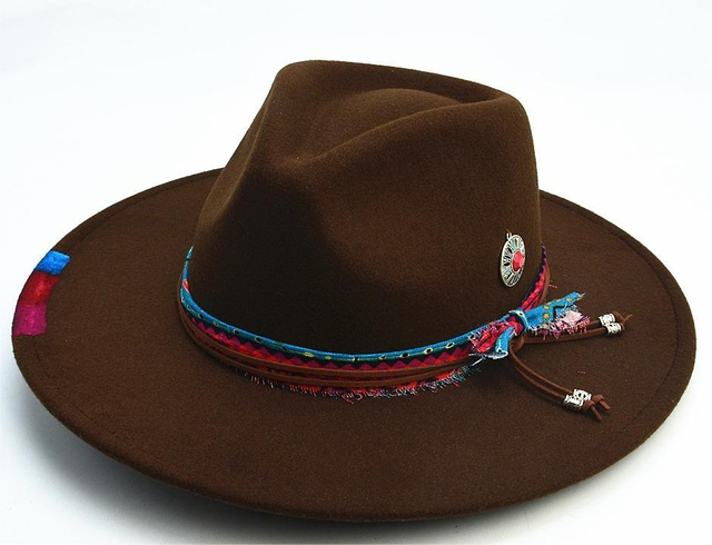 New American Style Handmade Band Winter Autumn Vintage Fedora Hat Big Wide Brim Formal Hats