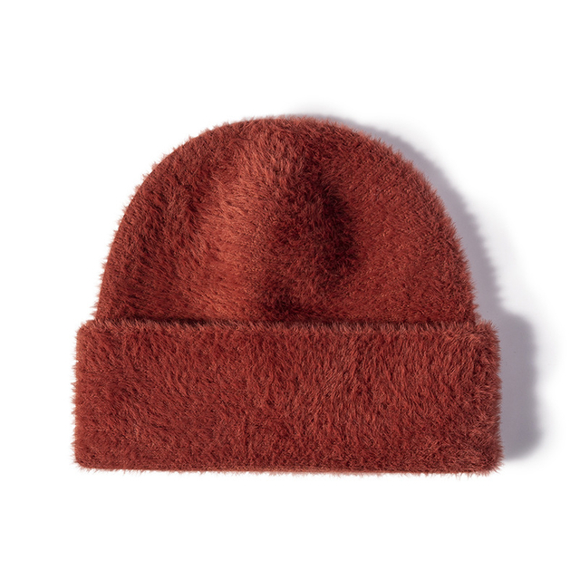 Beanie Blank Imitation Mink Fluffy Fur Fleece Lined Thermal Knitting Wool Fuzzy Cuff Chunky Knit Beanie Hats