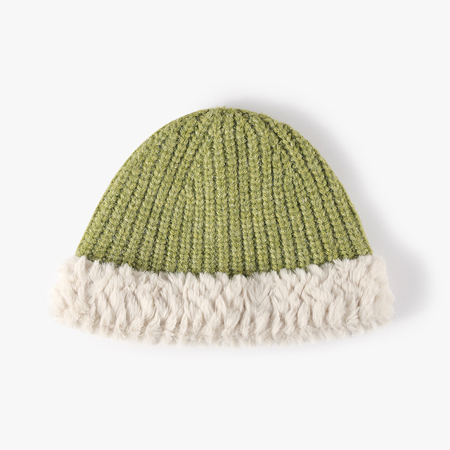 Fashion Outdoor Chunky Fleece inside Brim Knit Hat Women Men Warm Bucket Hat