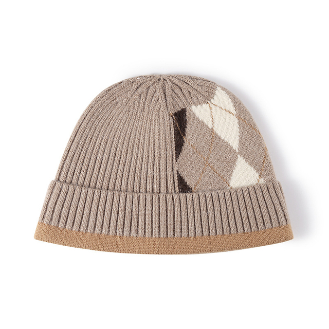 College Student Style Knitting Hat Rhobus Pattern Elegant Autumn Vintage British Style Versatile Beanies Hat